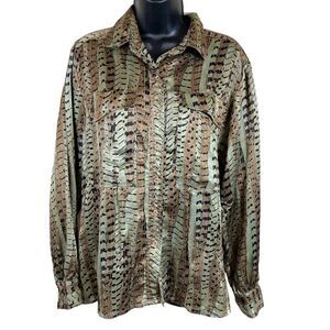 Vintage Nicola metallic animal print‎ long sleeve button up blouse